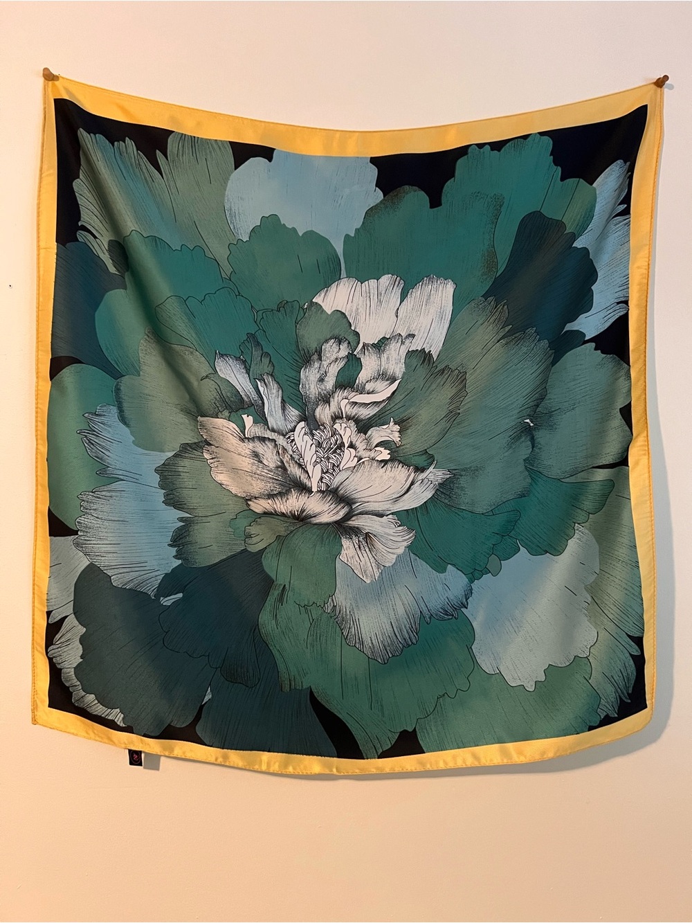 Floral Silk-Feel Scarf in Teal & Yellow Border